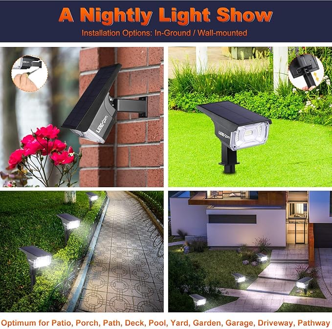 Solar Spot Lights, IP65 Waterproof 40 LEDs Landscape Spotlights,USB & Solar Powered Wall Lights Dark Sensing Auto On/Off,3 Modes Outdoor Solar Garden Lights for Yard Porch 2 Pack LEREKAM