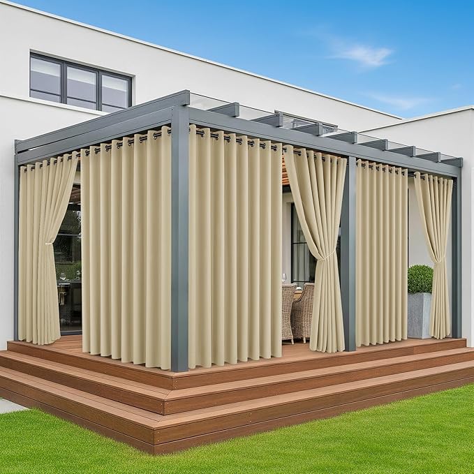 Extra Wide Outdoor Curtains Waterproof for Patio - 6 Panels Privacy Weatherproof Outside Curtains with Grommets for Gazebo, Pergola, Porch, Cabana, Balcony, 110 x 108 Inch, Cream RichSets