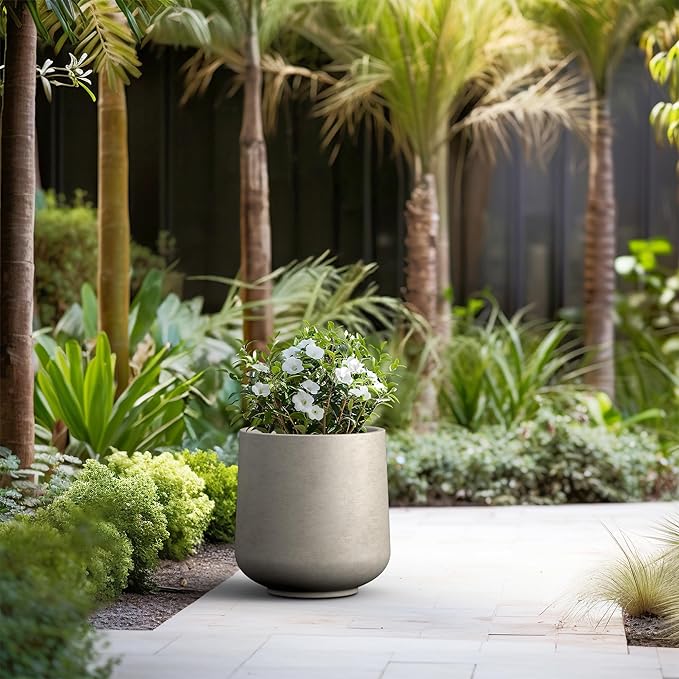 Kante 15.3" Dia Round Concrete Planter, Outdoor Indoor Large Plant Pots Containers with Drainage Hole and Rubber Plug for Home Garden Patio, Weathered Concrete Kante