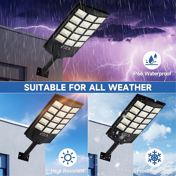 Solar Lights Outdoor Waterproof, 6500K Dusk to Dawn Solar Street Light Motion Sensor with Remote, LED Security Flood Light for Outside Garden Yard Path, Oudoor Parking Lot Lights, 4PACK Aqraou