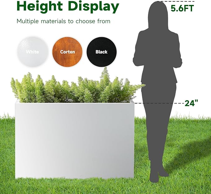 Metal Rectangular Outdoor Planter Box 36" x 15" x 24" White Steel Long Planter Spliced Flower Box with Partitions for Outside,Indoor,Garden (White, 36 * 15 * 24) DISCOVERINGBEAUTY