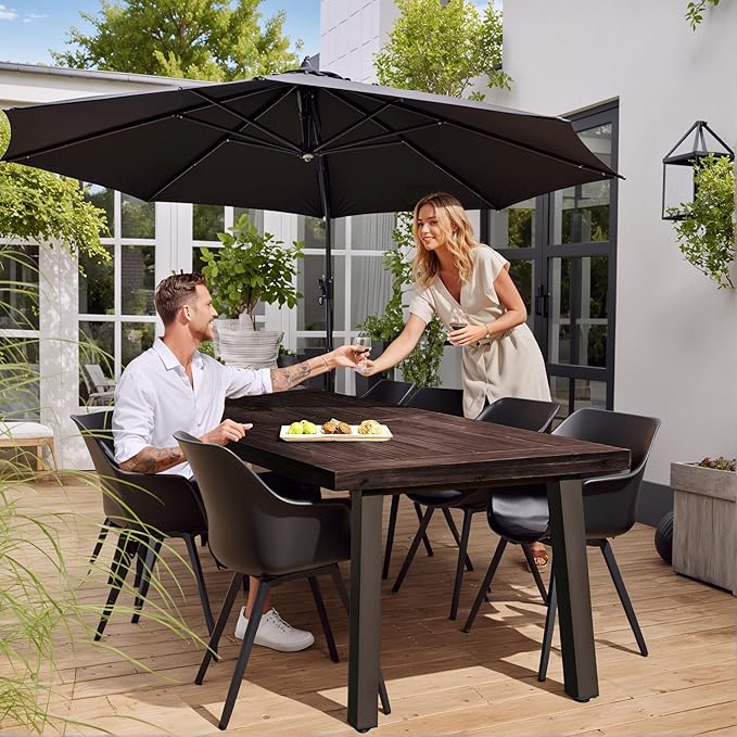 Devoko Home Acacia Wood Dining Table 6-Person Indoor Outdoor Table with Iron Legs, Sandblast Finish, Natural Stained, Rustic Metal, 69 * 33 * 30 inch (Espresso) DEVOKO