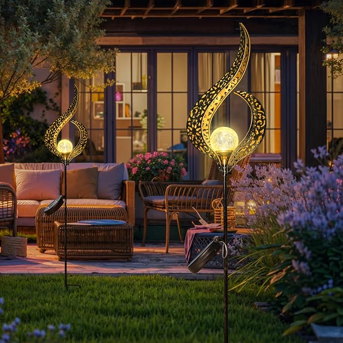 Outdoor Garden Gifts Solar Lights Stake Waterproof, Mothers Day Gifts Mom, Crackle Glass Metal Flower LED Yard Art Ornaments Lights for Pathway, Lawn or Courtyard, Birthday Gifts Women (Bronze) Homeimpro