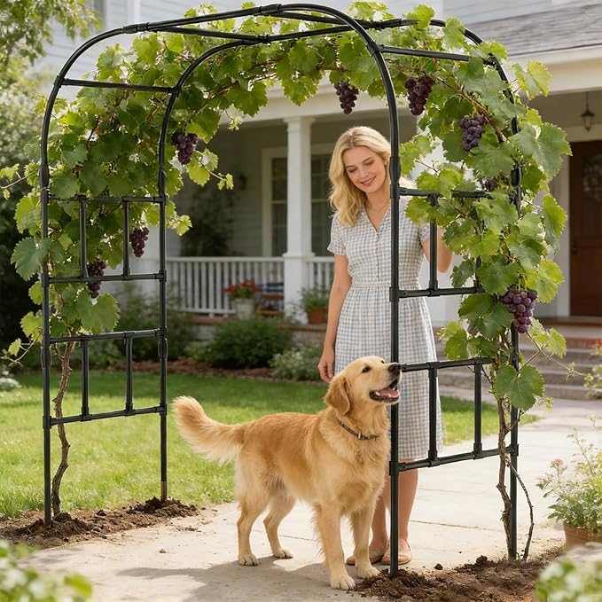 DoCred Garden Arch Trellis for Climbing Plants, 87 Inch Large Garden Trellises Outdoor Metal Plants Support Archway Arbor Tunnel Trellis for Vegetables Plant Decoration, Black DoCred