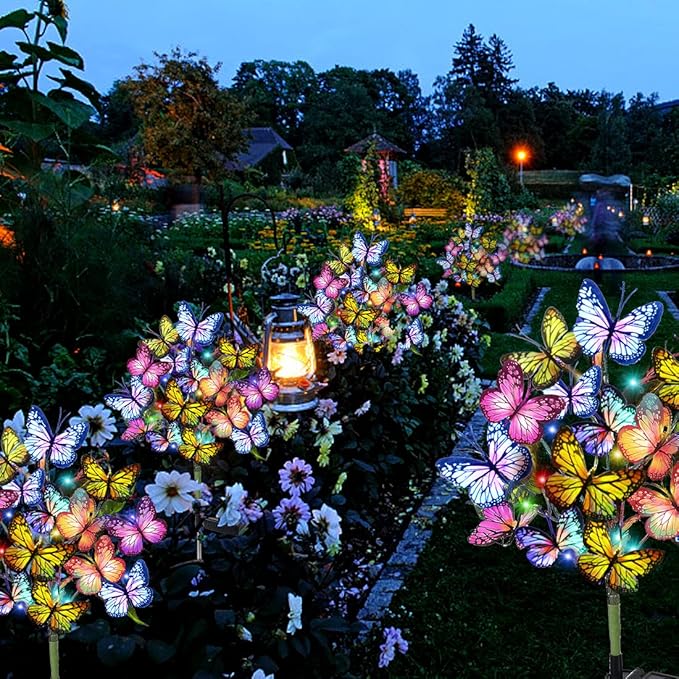 Solar Garden Lights Solar Lights Outdoor Waterproof Decorative 4 Pack with 88 LED 68 Butterfly Solar Lights for Garden Yard Decor Christmas Decorations, Gifts for Mother's Day Mom Adecorty