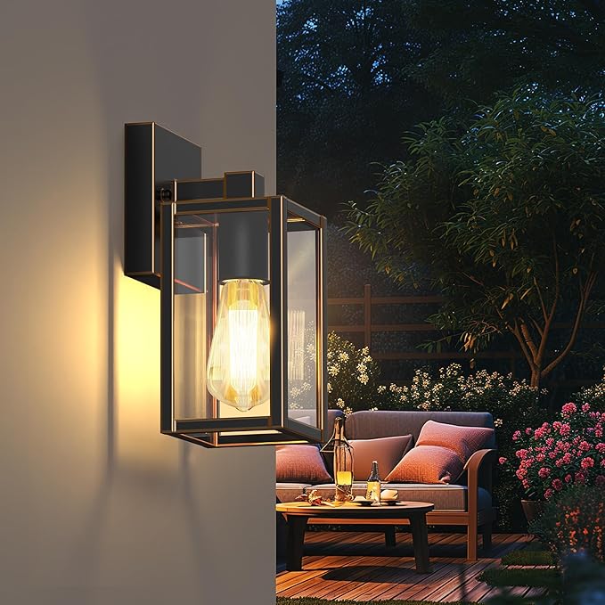 WIHTU Outdoor Lights for House, LED Exterior Front Porch Light Fixtures for Outside, Waterproof Wall Light Outdoor, Sconce Lights for Patio, Garage, Doorway, Entryway (Black with Gold Rim) WIHTU
