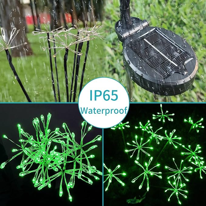 JJGoo Solar Garden Lights, New Upgraded 2 Pack Solar Swaying Starburst Light, Waterproof Fireworks Outdoor Lights, Yard Patio Pathway Decoration, Green JJGoo