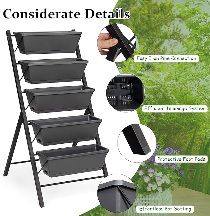 Giantex Vertical Raised Garden Bed, Elevated Planter Raised Beds with Water Drainage, Freestanding 5 Container Boxes for Vegetables and Flowers Growing, Outdoor Indoor Patio Balcony Giantex