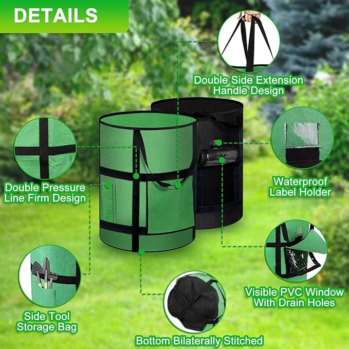 10 Gallon Potato Grow Bags with Viewing Window, 300G Nonwoven Garden Planting Pots, Heavy-Duty Surround Handles for Gardening Supplies (6Pack Grow Bags) Createagardenyoulove