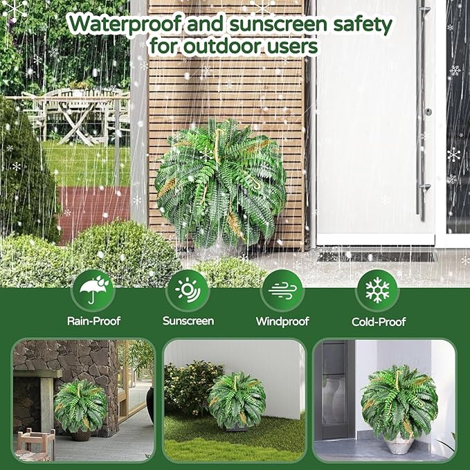 Set of 2 Large Autumn 88 Leaves Artificial Ferns for Outdoors Look Real, Fake Faux Boston Ferns for Outdoor Planter Realistic UV Resistant Artificial Fake Plants for Porch Patio Hanging 47 inch FAJUNZH