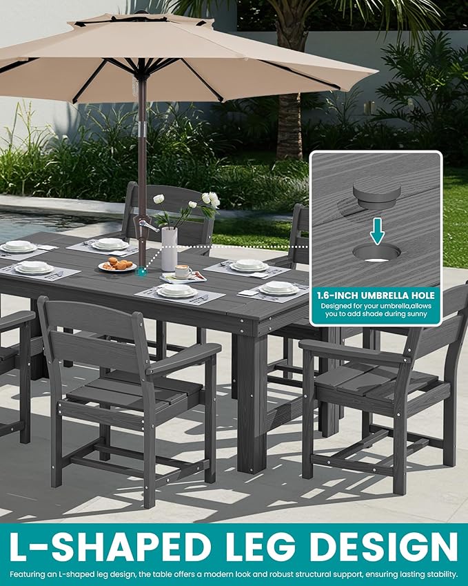 SERWALL Outdoor Dining Table Set, 67‘’ HDPE Patio Dining Set for 4, All-Weather Outdoor Table and Chairs Set for Deck, Grey SERWALL