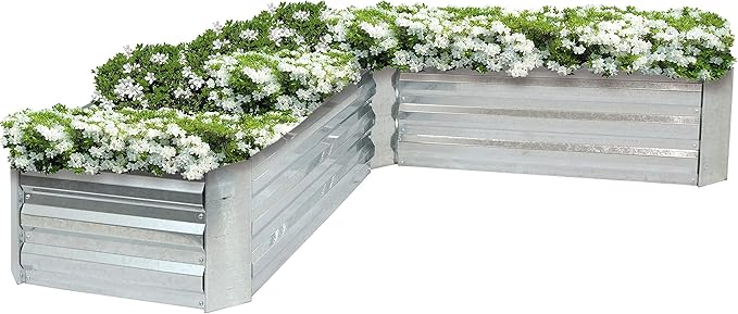 Sunnydaze 11.75" H Raised Metal Garden Bed - Galvanized Raised Garden Bed Outdoor for Vegetables and Flowers - Silver - L-Shaped SunnydazeDecor
