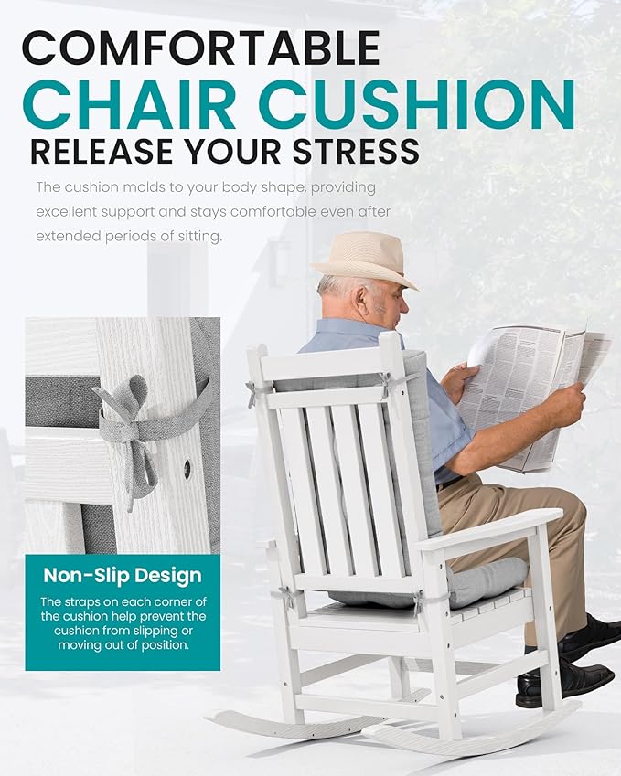 SERWALL HDPE Outdoor Rocking Chair Cushion Set of 2, Memory Foam Cushion Gray SERWALL