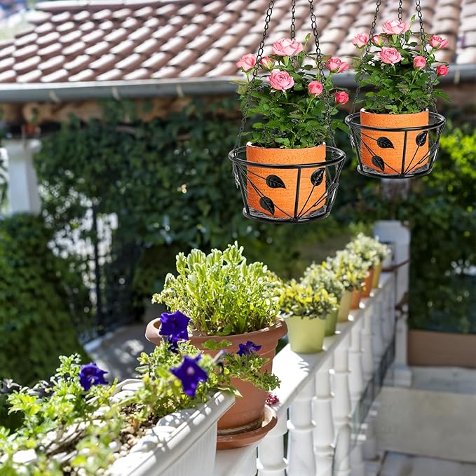 Goaste 2 Pack Metal Plant Hanger, Hanging Plant Holder with Ceiling Hook, Modern Plant Hanging Basket, Decorative Planter Flower Pots Shelf for Indoor Outdoor Use, Home Decor Goaste