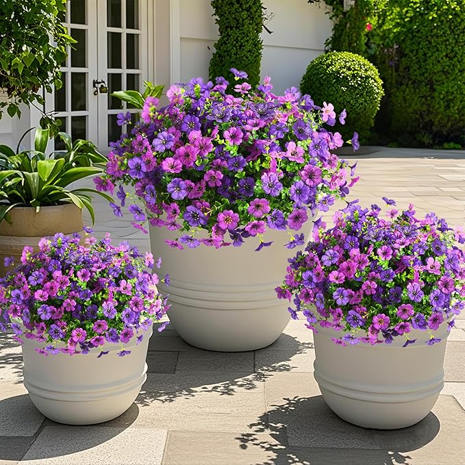Artificial Flowers Faux Plants Outdoor Fake Flowers Spring Decor,12 Bundles Realistic Plastic Plant Colorful Daisy UV Resistant for Porch Patio Home Yard Garden Window Box Pot Planters ZFProcessArtificialFlowers