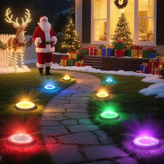 Flacchi Solar Ground Lights - Solar Powered Lights Outdoor Solar Disk Light Waterproof Landscape Light for Patio Yard Pathway Walkway Driveway Christmas (Multi-Colored, 12 Pack) Flacchi