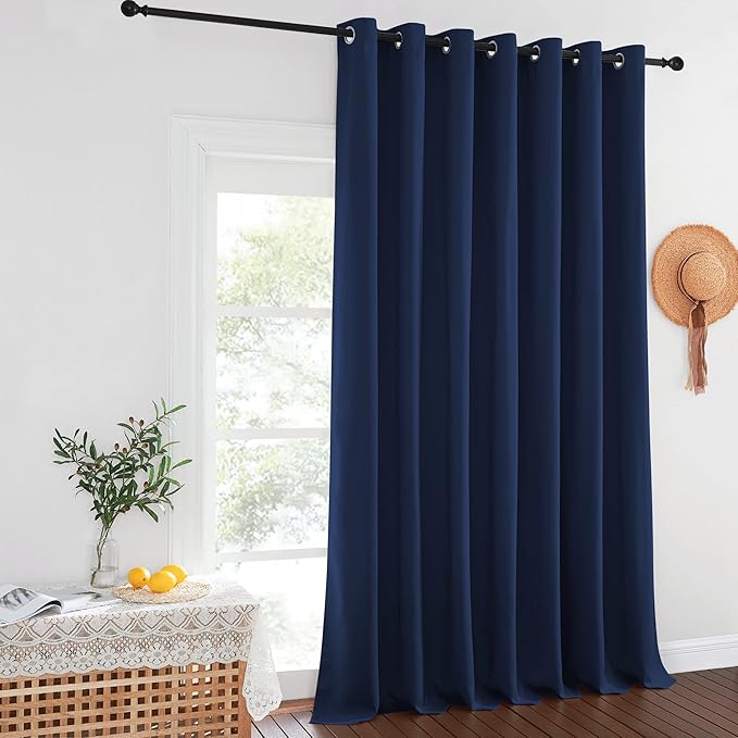 NICETOWN Navy Blue Blackout Curtains 132 inches Long for Room Divider, Grommet Thermal Insulated Wide Window Treatment Room Darkening for Sliding Glass Door, 1 Panel, W100 x L132 NICETOWN