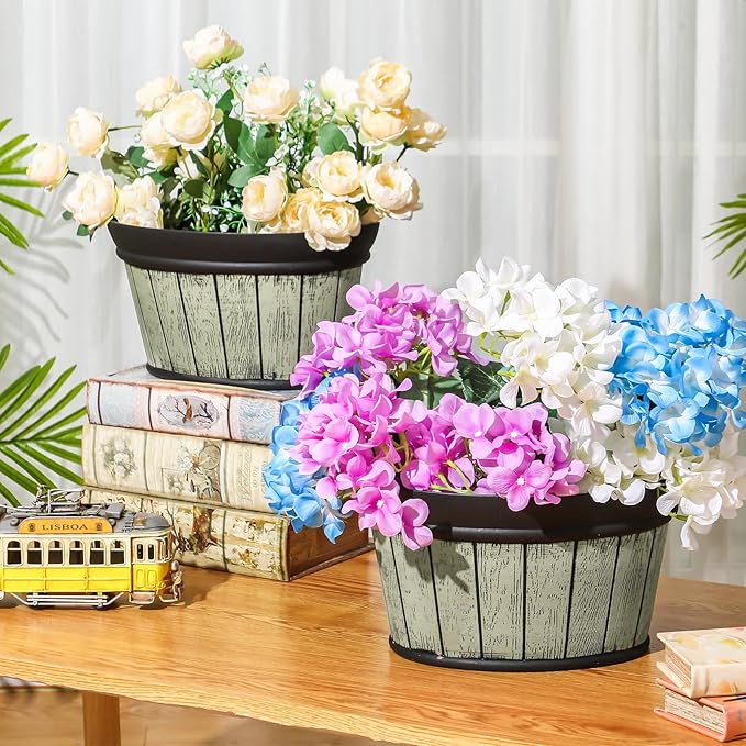 Layhit 6 Pcs Wall Hanging Planters Outdoor Pot Planter Wine Barrel Planter Distressed Oak Thickened Plastic Water Storage Flower Pots for Flower Indoor Outdoor(10 Inches,Grey Green, Brown, Black) ShungLan