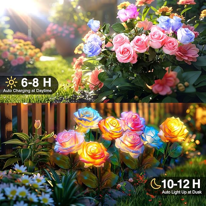 Solar Lights Outdoor Waterproof for Garden Decor, 4 Pack Solar Garden Lights for Outside, Outdoor Solar Lights for Yard with Solar Flowers Lights, Solar Powered Yard Decorations BOMIERMakeYourHomeBetter