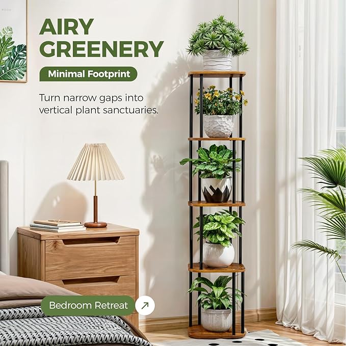 Bamworld Tall Plant Stand Indoor, Corner Plant Shelf for Multiple Plants, 5 Tier Metal Flower Pot Stands for Patio Garden Balcony Living Room Bedroom Bamworld