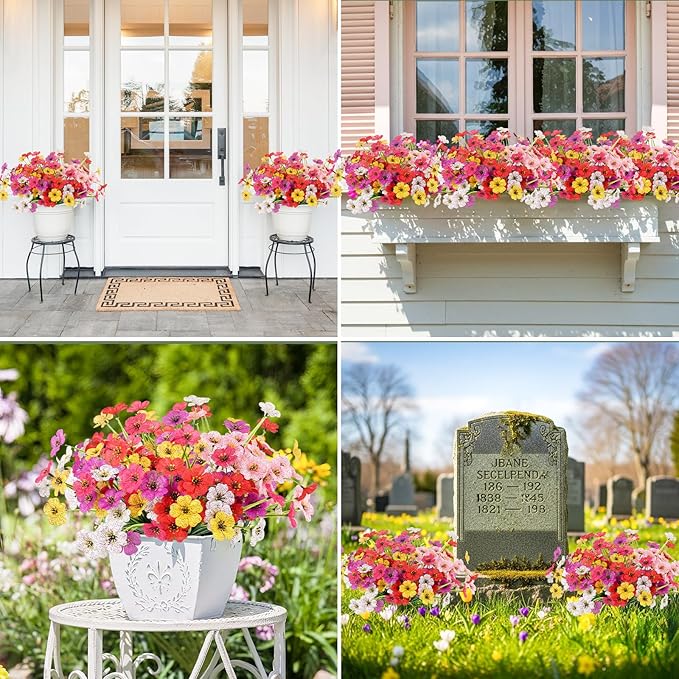 MACTING Artificial Spring Flowers for Outdoors 6 Bundles Fake Flowers UV Resistant Faux Plastic Plants No Fade for Planters Window Box Patio Porch Garden Yard Indoor Outside Decorations(Mix Color-1) MACTING