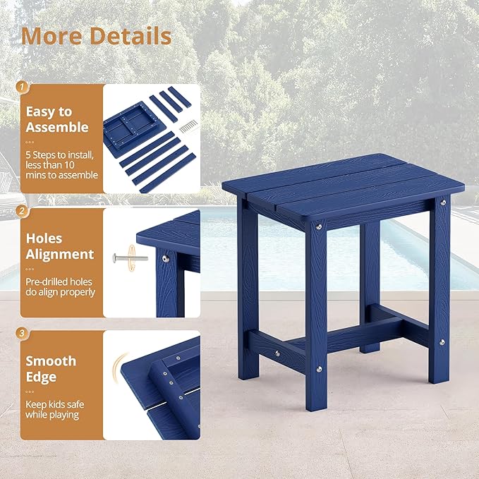 LUE BONA Outdoor Side Table, HDPS Small Outdoor Table, Adirondack Side Table, Outside End Table for Patio, Porch, Deck, Pool, Weather Resistant/Easy Maintenance/Indoor or Outside Use, Navy LUEBONA