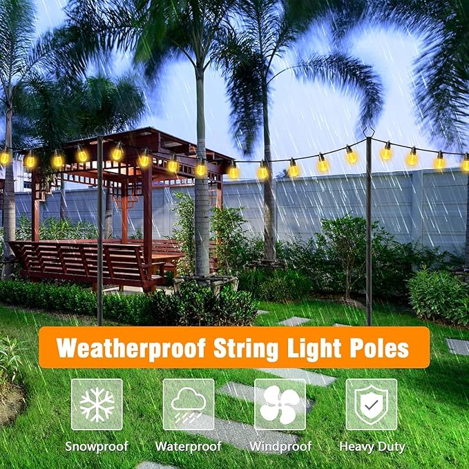 AILBTON 10 Pack 10Ft String Light Poles,Light Poles for Outside String Lights,Outdoor Light Poles with Fork,Metal Pole Stand for Patio,Backyard,Deck AILBTON