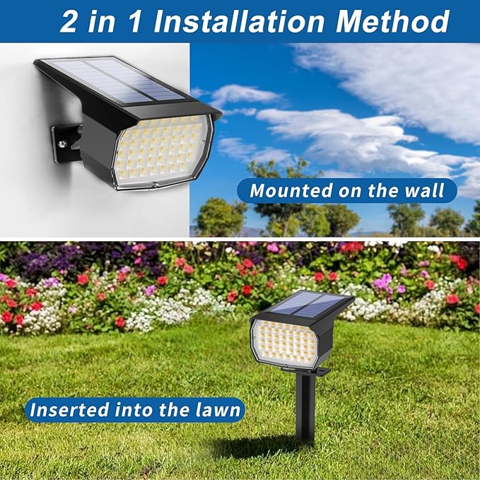 Solar Spot Lights Outdoor Waterproof IP65, 12 Pack Landscape Spotlights with 46 LEDs, 3 Modes Auto On/Off Solar Powered Flood Lights for Outside Pathway, Yard, Garden, Walkway (Warm White) WENATY