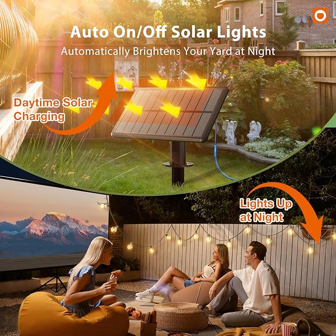 addlon 25FT Solar Powered Outdoor String Lights Waterproof with Remote, G40 Solar Powered String Lights with 13 LED Shatterproof Bulbs, 3 Light Modes, Dimmable Solar Lights for Outside Bistro Cafe addlon