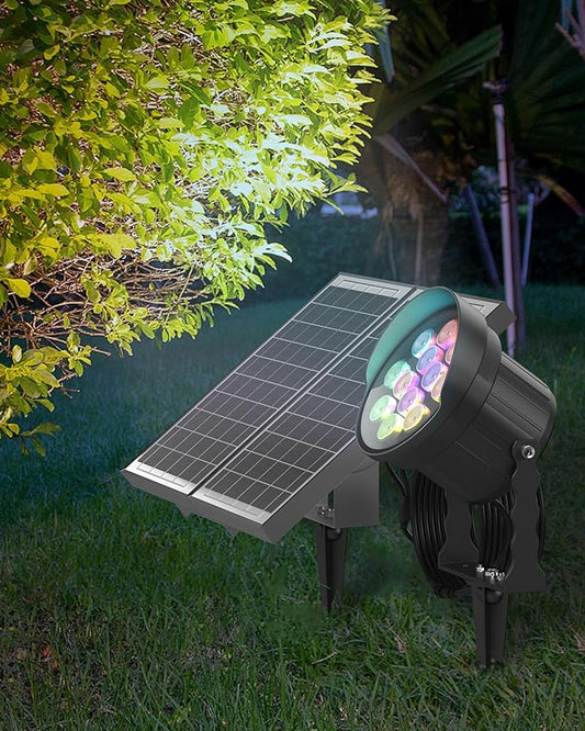 Ofuray Solar Spot Lights Outdoor, RGB Color Changing with 8 Lighting Modes, IP67 Waterproof Landscape Lights 9.8ft Cable, 12000mAh High Power Dusk to Dawn Solar Spotlights for Garden & Outdoor Décor Ofuray