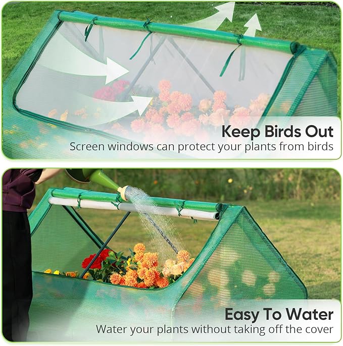 Quictent 6x3x1ft Galvanized Raised Garden Bed with Cover Metal Planter Bottomless Box w/ 2 Large Screen Windows Mini Greenhouse 20pcs T-Tags 1 Pair Gloves Outdoor Growing Vegetables (Green) QUICTENT
