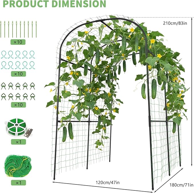 DoCred Tall Garden Arch Trellis for Climbing Plants, 83 Inch Tall Metal Plant Support Trellis Archway for Climbing Vine Vegetable/Fruit/Flower Outdoor Yard Lawn Garden Arch Tunnel Trellis DoCred