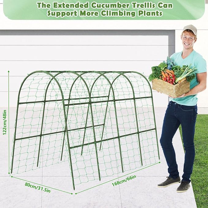 Cucumber Trellis for Raised Bed, Large Size Garden Arch Trellis for Climbing Plants Outdoor, Metal Garden Trellis for Spring Vegetables, Cucumber Trelli for Tomato, Bean, Pea, Grape, Plant tetutor