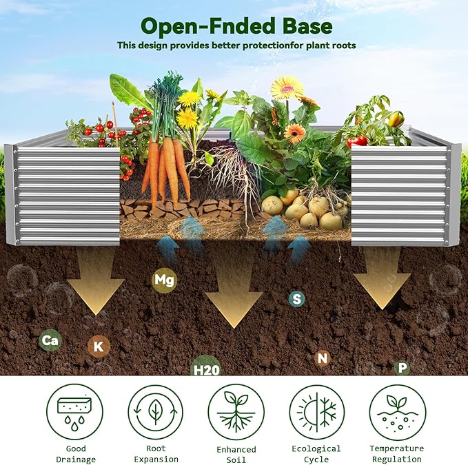 2 Pack Tall 8x4FT Raised Beds for Gardening, Corrugated Galvanized Steel Raised Garden Bed, Outdoor Metal Above Ground Garden Bed for Vegetables and Flowers(Rectangular) OZMSHF