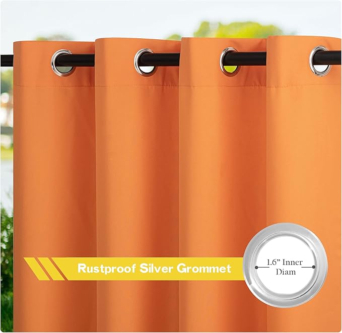 NICETOWN Decorations Outdoor Curtains for Patio Waterproof, Rustproof Grommet Privacy Canvas Outdoor Blinds Cold Insulation for Gazebo/Porch, W55 x L84, Orange, 2 Panels NICETOWN
