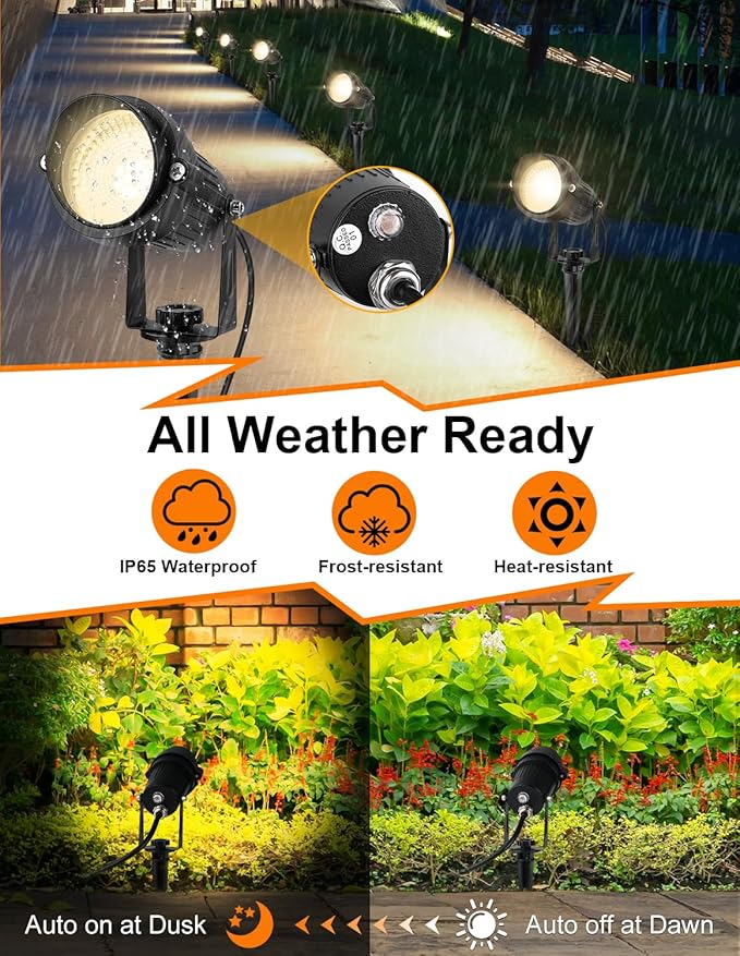 Dusk to Dawn Outdoor LED Spotlight,Outdoor Landscape Lighting with Photocell Sensor, 3000K Warm White Waterproof Spot Lights for Yard Flag Pole House Garden Tree(2 Pack) CREPOW
