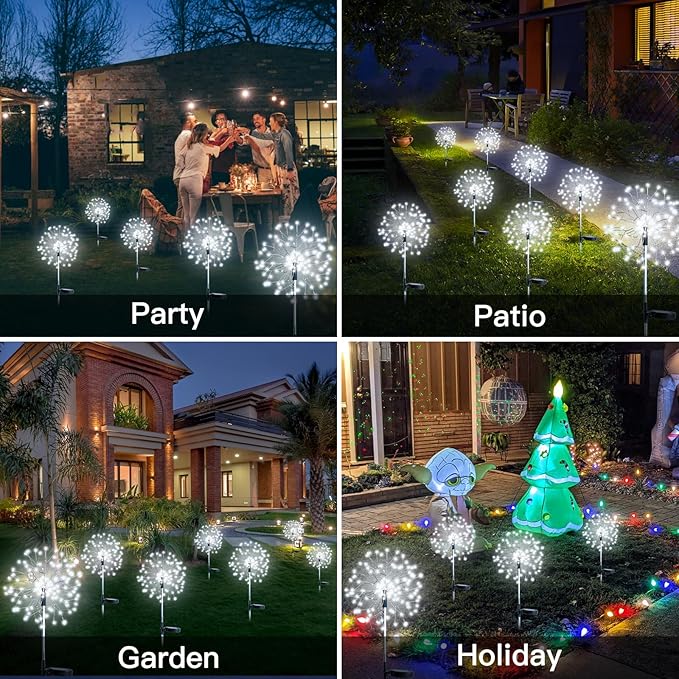 suddus Solar Garden Lights Outdoor Waterproof Decorative, 2Pack 150LED Firework Lights, Solar Fairy Lights for Yard, Garden, Party, Patio, Pathway, Flowerbed - White SUDDUS