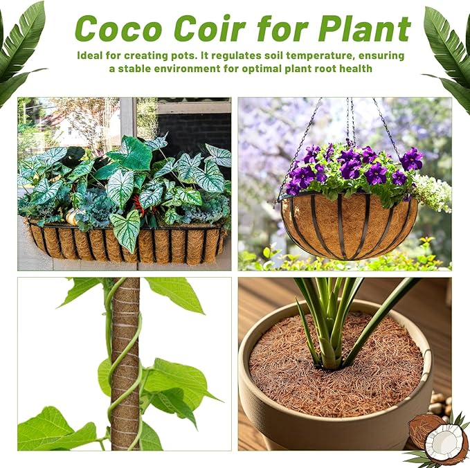 REMIAWY Coco Liner Fiber Roll, 16 x 80 Inch Natural Coconut Coir Liner Sheet Coco Mat for Planter Flower Basket, Garden Decoration, Reptile Carpet, Animal Pet Pad, Window Box, DIY Moss Pole, Tortoise GARDENANDTOOL