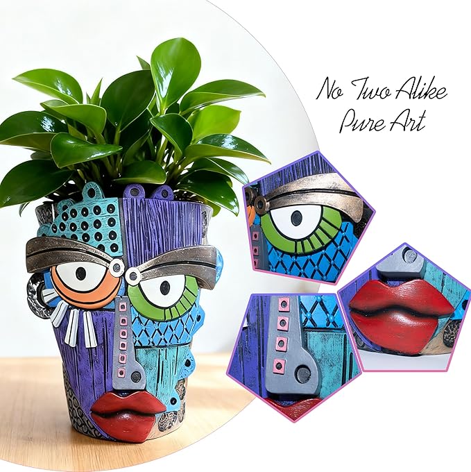 Abstract Face Planter Pots for Plants,Hand-Painted Colorful Flower Pots with Drainage,Indoor Outdoor Garden Decor Gift(Eclectic,Small) Midogaigai