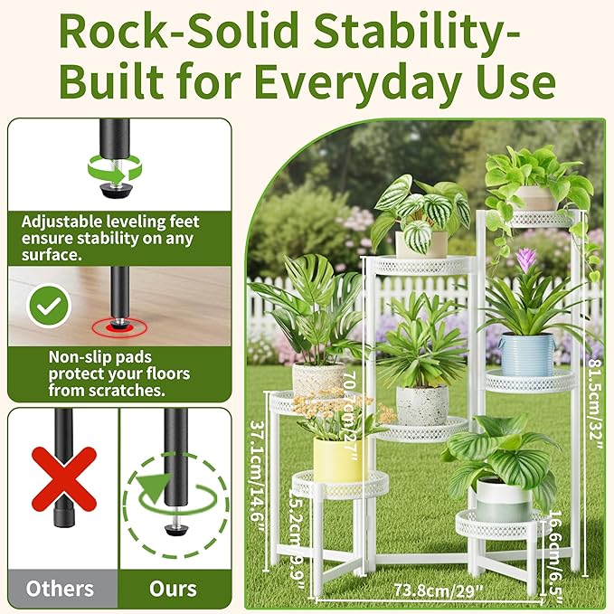 7 Tier Plant Stand Indoor Outdoor, Corner Tiered Plant Stands, Planter Display Rack for Multiple Plants, Wrought Iron Flower Stand, Folding Tall Plant Rack Shelf for House Patio Garden - WhiteWave Rootora