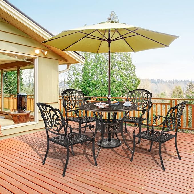 VINGLI 35.4' Dia Patio Dining Table with Umbrella Hole, Cast Aluminum Bistro Table for Outdoor Garden Use (35.4' Dia x 29.5' H) VINGLI