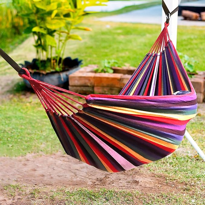 ANYOO Cotton Hammock Portable Camping Hammocks for Hanging Sturdy Garden Comfortable Fabric Hammock with Tree Straps Up to 660lbs with Travel Bag for Camping Outdoor/Indoor Patio Backyard Anyoo