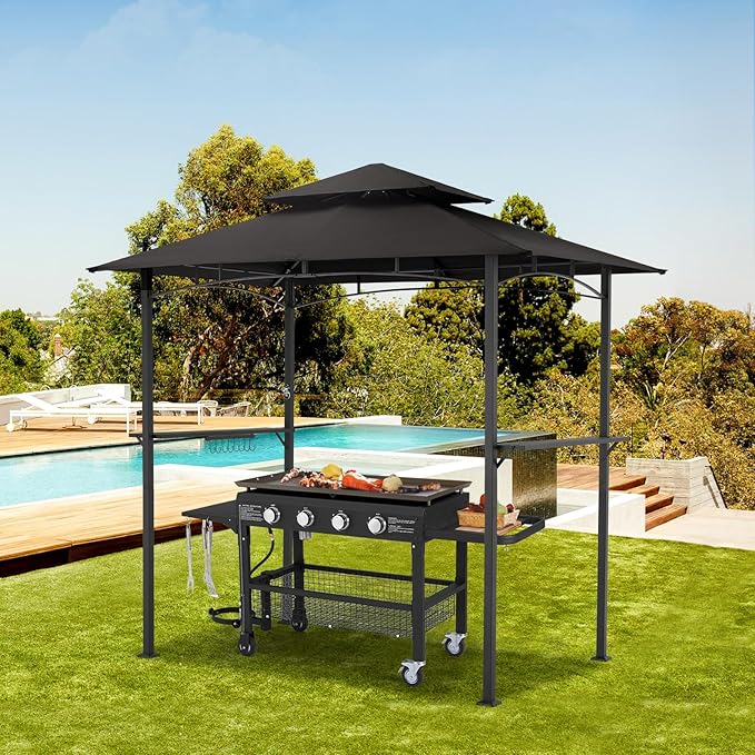 AECOJOY 8' x 5' Outdoor Grill Gazebo, BBQ Canopy for Outdoor Grill, 2- Tier BBQ Grill Gazebo Shelter for Patio, Backyard and More (Black) AECOJOY