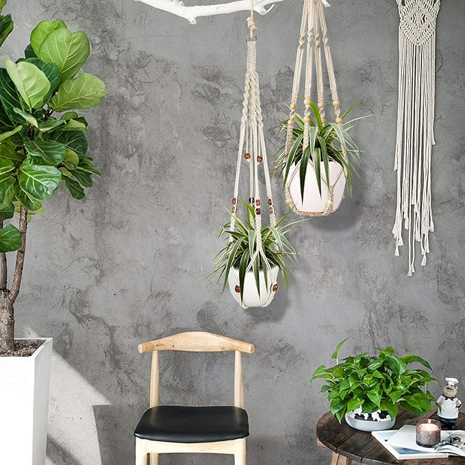 Augshy Macrame Plant Hanger, 2 Packs Plant Hangers, Hanging Planter for Indoor Plants Decorative Macrame Pot Hanger for Home Decor Augshy