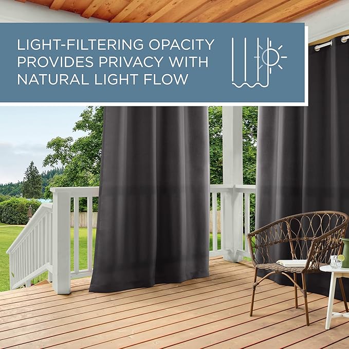 TOWN & COUNTRY BASICS Cabana Solid Heavyweight Indoor Outdoor Curtains, Light Filtering Opacity with Grommet Top, Water Repellent, 2-Pack Set, 54"x120", Charcoal TOWN+%26+COUNTRY+BASICS