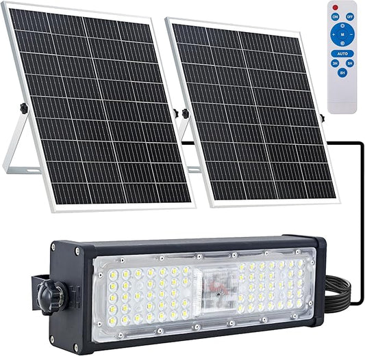 WERISE Solar Flood Lights Outdoor Waterproof IP66, 3600 Lumen 6500K LED Floodlight with 16.4ft Wire, 30000mAh Battery Dusk to Dawn Solar Powered Security Light with Remote Control for Shed Garage Barn WERISE