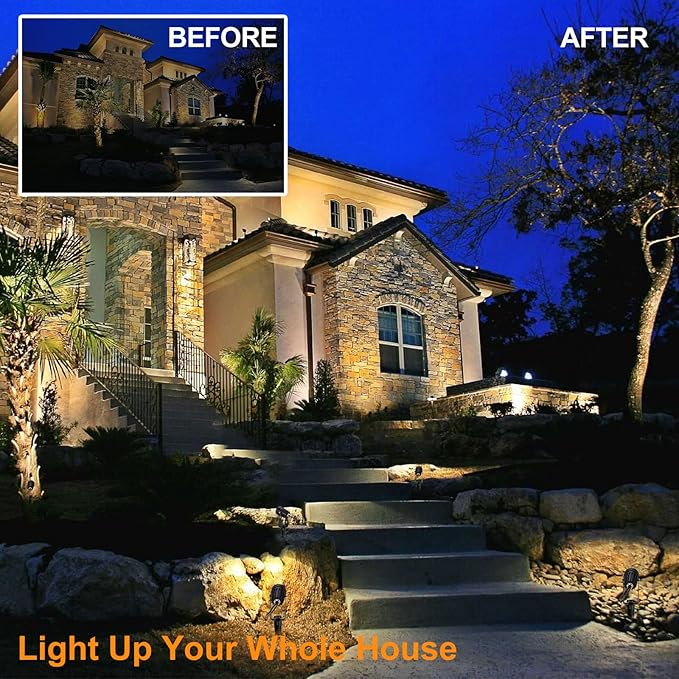 ECOWHO Low Voltage Landscape Lighting, 12V Outdoor Landscape Lights LED Spot Lights Plug-in IP65 Waterproof Garden Lights for House Yard Path (Extendable to 8 or 10 Lights, 6 Pack, 69ft, Warm White) ECOWHO