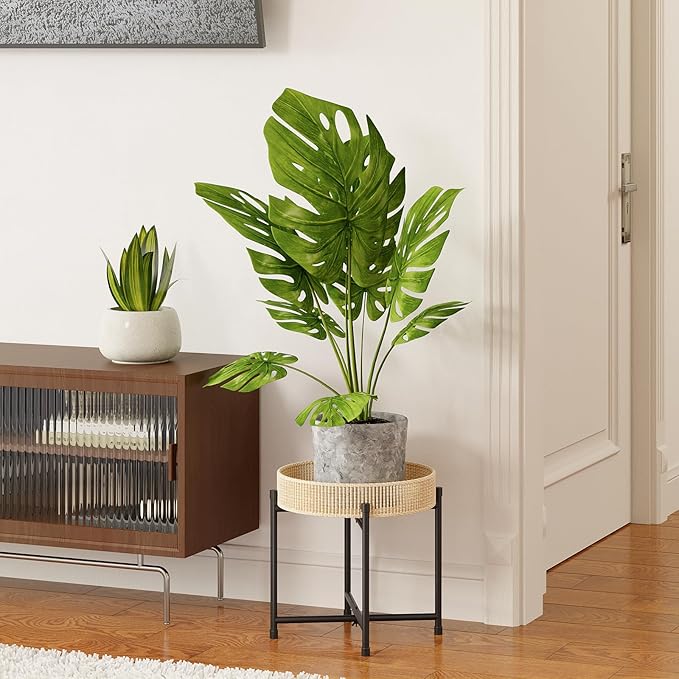 Bamworld Rattan Plant Stand Indoor Boho Plant Table for Large Plants Single Plant Stool Plant Holder for Living Room Bedroom Bamworld