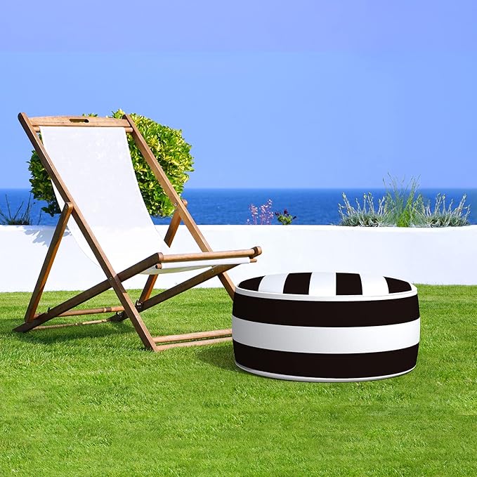 LVTXIII Outdoor Inflatable Ottoman, Fade-Resistant Round Footrest Stool D21”x H9”, Portable Patio Pouf for Garden Camping or Home Use-Cabana Black LVTXIII