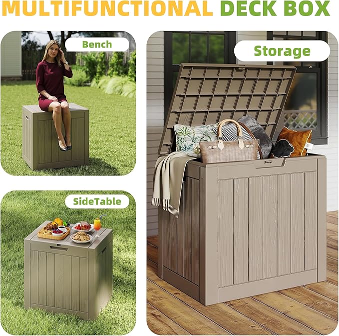 30 Gallon Outdoor Storage Box Weather Resistant UV Protection Waterproof Resin Deck Box for Garden, Patio, Porch, Delivery(Gray，30 Gallon) KFY